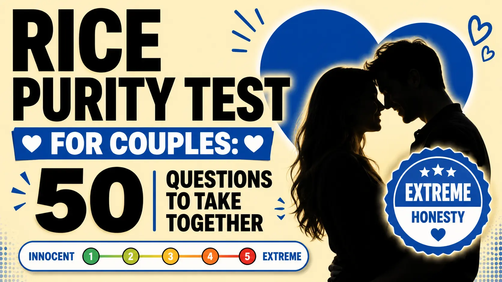 Rice Purity Test for Couples featuring 50 questions designed to help partners learn more about each other through honest and fun conversations.